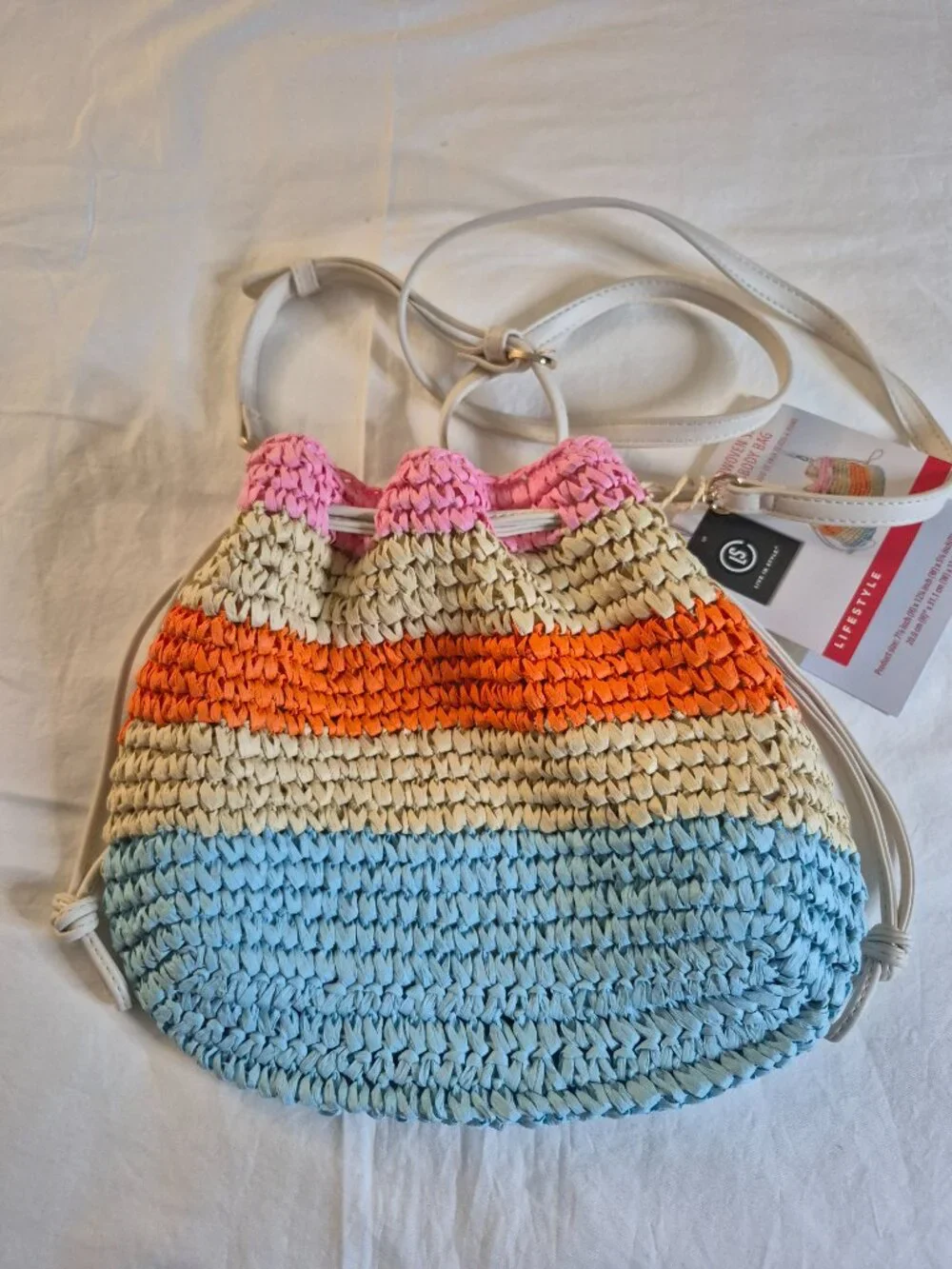 HandWoven Straw Crossbody Bag Natural Beaded - LIVE IN STYLE, NEW